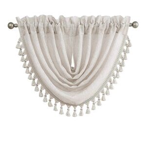 Central Park Linen Texture Waterfall Valance Window Curtains 56”x38” 2 Piece Set